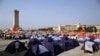 Pro-democracy demonstrators pitch tents in Beijing's Tiananmen Square before their protests were crushed by the People's Liberation Army on June 3, 1989. 