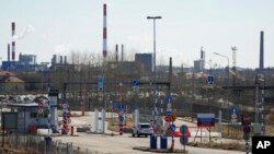 FILE - A view of Russian border crossing point Svetogorsk from the Pelkola border crossing point in Imatra, south-eastern Finland, on April 14, 2023. 