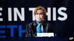 FILE - White House coronavirus response coordinator Dr. Deborah Birx participates in a roundtable on donating plasma at the American Red Cross national headquarters, July 30, 2020, in Washington. 