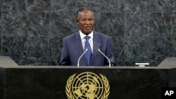FILE - Michael Chilufya Sata, President of Zambia, speaks during the general debate of the 68th session of the United Nations General Assembly at United Nations headquarters, Sept. 24, 2013.