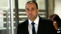 Nasr Hariri arrives for a meeting at the European headquarters of the United Nations in Geneva, March 24, 2017.