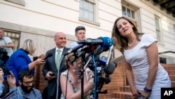 Canadian Foreign Affairs Minister Chrystia Freeland speaks to members of the media as she arrives at the Office of the United States Trade Representative, Aug. 28, 2018, in Washington. Canada, America's longtime ally and No. 2 trading partner, was left out of a proposed deal Trump just reached with Mexico and is working to keep its place in the regional free-trade bloc — and fend off the threat of U.S. taxes on its vehicles.