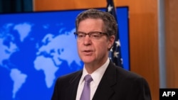 U.S. Ambassador-at-Large for International Religious Freedom Sam Brownback presents the 2018 International Religious Freedom Report at the State Department in Washington, June 21, 2019.