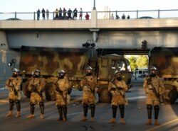 Members of the National Guard secure the area during a protest against the death in police custody of African-American man George Floyd, in Minneapolis, Minnesota, May 29, 2020.