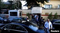 FILE - Officials leave Saudi Arabia's consulate in Istanbul, Turkey, Oct. 7, 2018.
