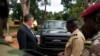 The U.S. Ambassador to Central African Republic Jeffrey Hawkins and the Central African Republic's deputy chief of staff for planning, Lieutenant Colonel Ishmael Koagu, check out a trucks being provided by the U.S. government to the C.A.R. army. (Z. Bad