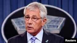 U.S. Secretary of Defense Chuck Hagel makes remarks at the Pentagon in Washington, May 1, 2014. 