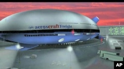 An artist's version of the new flying ship, Aeroscraft, from California company Aeros Corporation that is being built outside of Los Angeles with funding from the US Defense Department