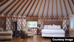 Pictured here is a yurt at a glamping resort. Glamping allows you to enjoy nature but with more comfort -- much more!