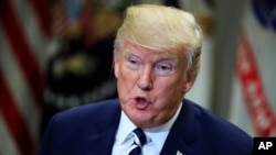 FILE - President Donald Trump speaks during round-table talks on sanctuary cities with law enforcement officers in the Roosevelt Room of the White House, in Washington, March 20, 2018. 
