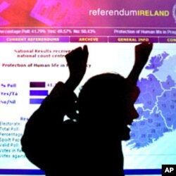 A pro-choice campaigner celebrates after the announcement of the "No" vote in Ireland's Abortion Referendum, Dublin, March 7, 2002