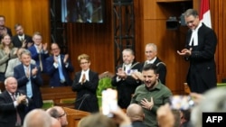 Президент України Володимир Зеленський під час виступу в Палаті громад в Оттаві, Канада, 22 вересня 2023 року. ((Photo by Sean Kilpatrick/POOL /AFP))