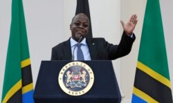 FILE - Tanzania's President John Magufuli addresses a news conference during his official visit to Nairobi, Kenya, Oct. 31, 2016.