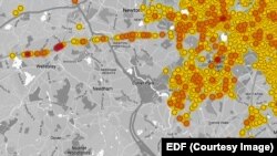 Colored circles on the methane maps indicate the size of the detected gas leak.