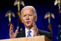 Democratic presidential candidate former Vice President Joe Biden speaks during the fourth day of the Democratic National Convention, Aug. 20, 2020, at the Chase Center in Wilmington, Del.