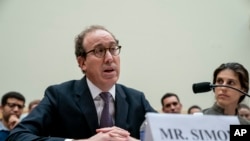 Joel Simon, executive director of the Committee to Protect Journalists, testifies before a House subcommittee at a hearing on dangers faced by journalists reporting on human rights, at the Capitol in Washington, May 16, 2019.