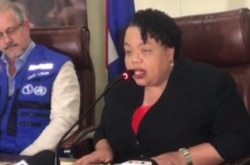 Haiti Public Health Minister Marie Greta Roy Clément briefs reporters on the latest Coronavirus measures, March 12, 2020 in Port au Prince, Haiti. (Renan Toussaint / VOA Creole)