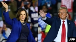 ພາບຄູ່ທີ່ໄດ້ສ້າງຂຶ້ນມາເມື່ອວັນທີ 01ພະຈິກ 2024 ສະແດງໃຫ້ເຫັນ ຮອງປະທານາທິບໍດີ ສະຫະລັດ ຜູ້ສະໝັກເປັນປະທານາທິິບໍດີຈາກພັກເດໂມແຄຣັດ ຄາມາລາ ແຮຣິສ (ຊ) ແລະອະດີດປະທານາທິບໍດີ ດໍໂນລ ທຣຳ ຜູ້ຖືກສະເໜີຊື່ໃຫ້ລົງແຂ່ງຂັນເປັນປະທານທິບໍດີ ຈາກພັກຣີພັບບລີກັນ.