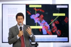 FILE - Brazil's Environment Minister Ricardo Salles speaks during a news conference at the Planalto Palace in Brasilia, Brazil, Aug. 1, 2019.