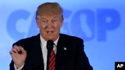 Republican presidential candidate Donald Trump speaks at the California Republican Party 2016 Convention in Burlingame, California, April 29, 2016.