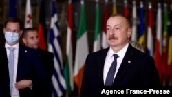 FILE - Azerbaijan's President Ilham Aliyev is pictured during the Eastern Partnership summit in Brussels, Dec. 15, 2021.