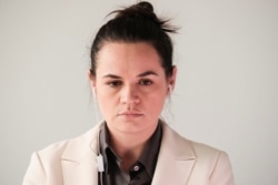 Belusus opposition leader Sviatlana Tsikhanouskaya takes part in an U.N. General Assembly online debate from Vilnius, Lithuania, Sept. 4, 2020.