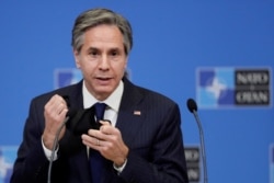 FILE - U.S. Secretary of State Antony Blinken speaks at a press briefing in Brussels, Belgium, March 24, 2021.