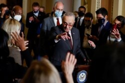 U.S. Senate Majority Leader Chuck Schumer (D-NY) speaks to reporters at the U.S. Capitol in Washington, Dec. 7, 2021.