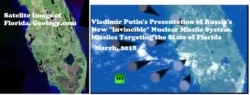Side-by-side image of V. Putin's presentation demo and the satellite image of the U.S. State of Florida