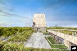 This conceptual drawing released May 3, 2017, by the Obama Foundation shows plans for the proposed Obama Presidential Center that will be located in Jackson Park on Chicago's south side.