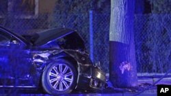 Polish Prime Minister's Beata Szydlo's car after an accident in Oswiecim, Poland, Feb. 10, 2017. Szydlo suffered minor injuries.