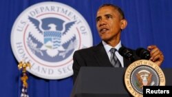 U.S. President Barack Obama speaks about the FY2016 budget at the Department of Homeland Security in Washington, Feb. 2, 2015. 