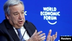 FILE - U.N. Secretary-General Antonio Guterres attends the World Economic Forum annual meeting in Davos, Switzerland, Jan. 24, 2019. 
