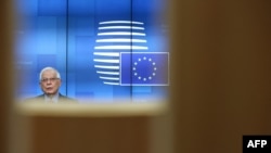 El jefe de política exterior de la Unión Europea, Josep Borrell, habla durante una conferencia de prensa después de una reunión de ministros de Relaciones Exteriores de la UE en Bruselas. Marzo 22, 2021. Foto: AFP.