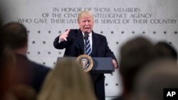 FILE - President Donald Trump speaks at the Central Intelligence Agency in Langley, Va., Jan. 21, 2017.