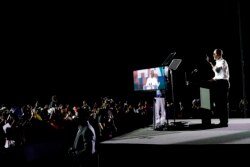 Former President Barack Obama speaks at a rally as he campaigns for Democratic presidential candidate former Vice President Joe Biden, Monday, Nov. 2, 2020, in Miami. (AP Photo/Lynne Sladky)