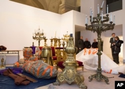 This photo provided on April 17, 2019 by the Paris City Hall shows artifacts rescued from the Notre Dame blaze in Paris, France.