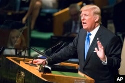 U.S. President Donald Trump speaks during the 72nd session of the United Nations General Assembly at U.N. headquarters in New York, Sept. 19, 2017.