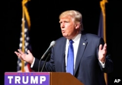 Republican presidential candidate Donald Trump speaks during a campaign town hall, at Pinkerton Academy in Derry, New Hampshire, Aug. 19, 2015.