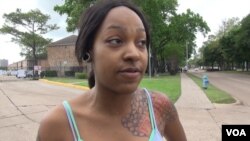 Lyriic, 23, a Houston resident who moved from Michigan and has no family members nearby, is relying on friends' help for now, "but I am just going to have to work very hard for the next couple of weeks and try to get another car." (G. Flakus/VOA)