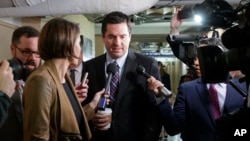 House Intelligence Committee Chairman Rep. Devin Nunes, R-Calif. is pursued by reporters as he arrives on Capitol Hill in Washington, March 28, 2017.