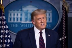 President Donald Trump speaks during a briefing with reporters in the James Brady Press Briefing Room of the White House, Aug. 4, 2020, in Washington.