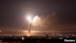 Missile fire is seen from Damascus, Syria, May 10, 2018.