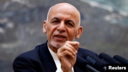 Afghan President Ashraf Ghani speaks during a news conference in Kabul, Afghanistan, June 30, 2018.