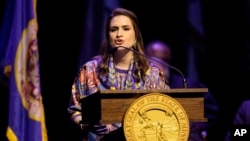 Minnesota Lt. Governor Peggy Flanagan delivers a speech after being sworn in for her second term during her inauguration, Monday, Jan. 2, 2023, in St. Paul, Minn. (AP Photo/Abbie Parr)