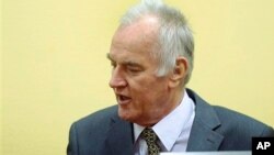 Ratko Mladić u sudnici Tribunala u Hagu tokom jednog od ročišta, 2012.