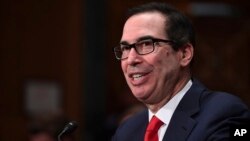 Treasury Secretary Steven Mnuchin testifies before the Senate Banking Committee on Capitol Hill in Washington, Jan. 30, 2018.