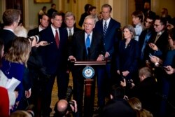 Senate Majority Leader Mitch McConnell, R-Ky., speaks to reporters during a news conference, Dec. 10, 2019, on Capitol Hill in Washington.