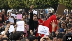 Protesters shout slogans during a demonstration in Tunis (file photo)