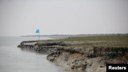 FILE - View of the island of Bhasan Char in the Bay of Bengal, Bangladesh, Feb. 14, 2018. 